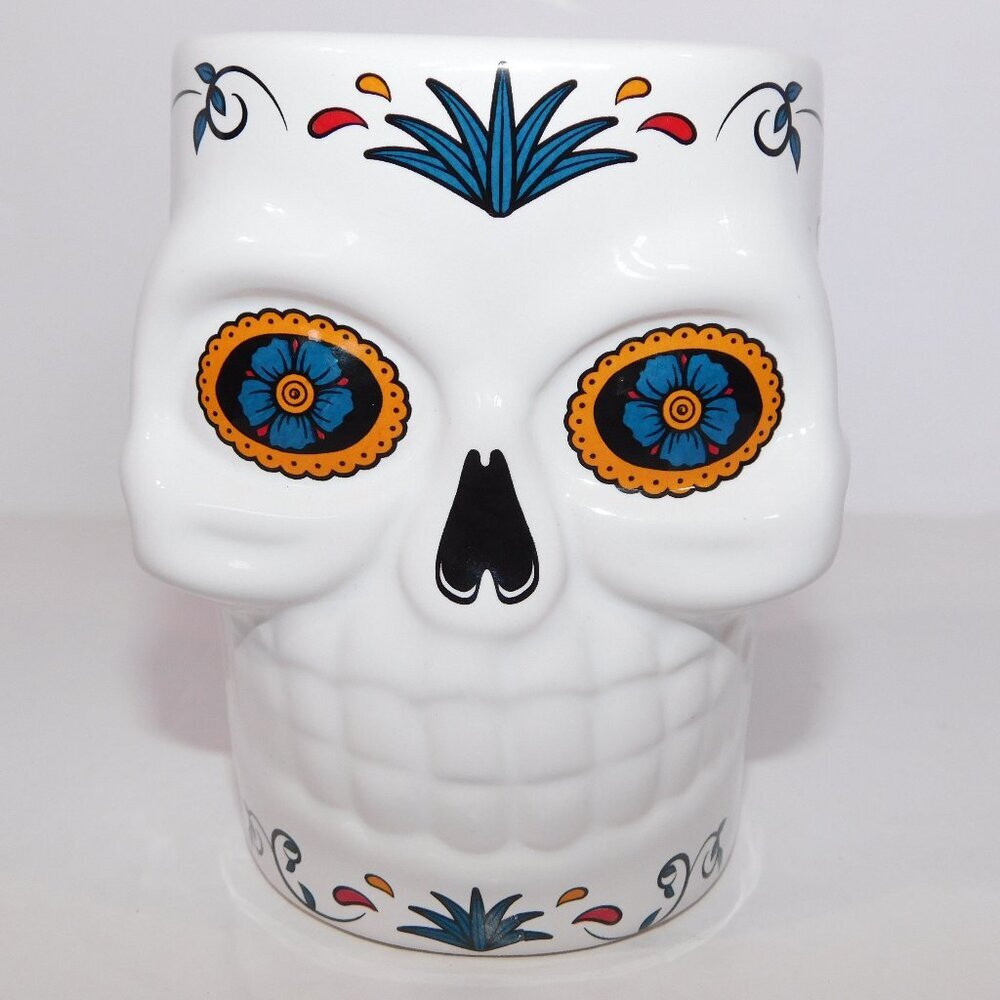 Sugar Skull Day of the Dead mug Cazadores Tequila 100% Agave Ceramic Plant cup